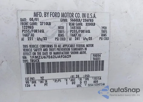 2002 Ford Explorer Sport Trac из США, поврежденный, VIN 1FMZU67E62UA93629